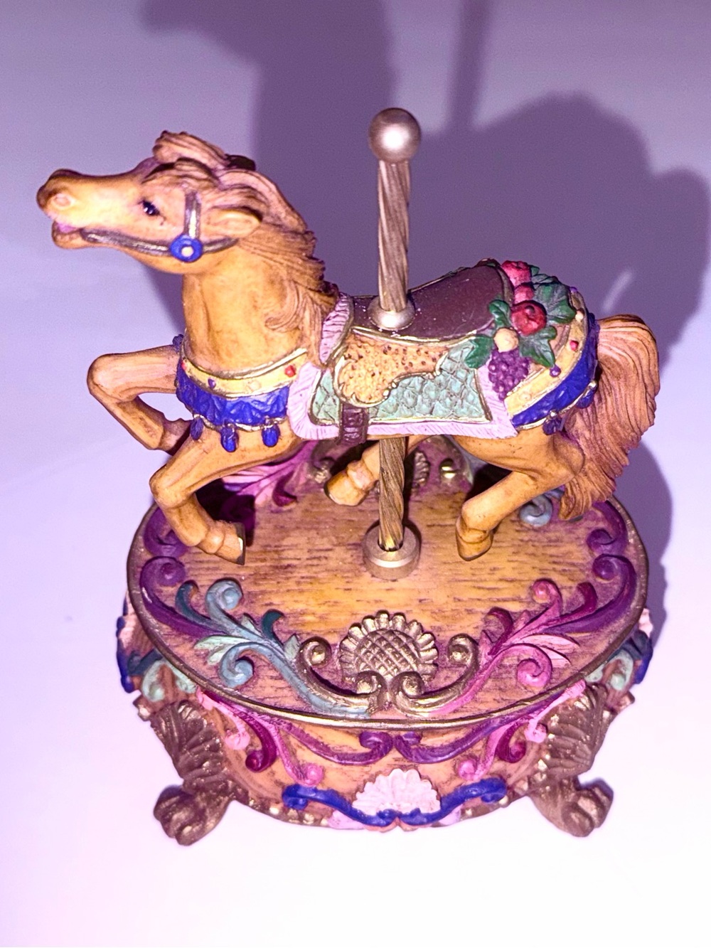 San Fran Music Box Co. VTG Moving Carousel Horse Wind Up Carved Wooden Music Box